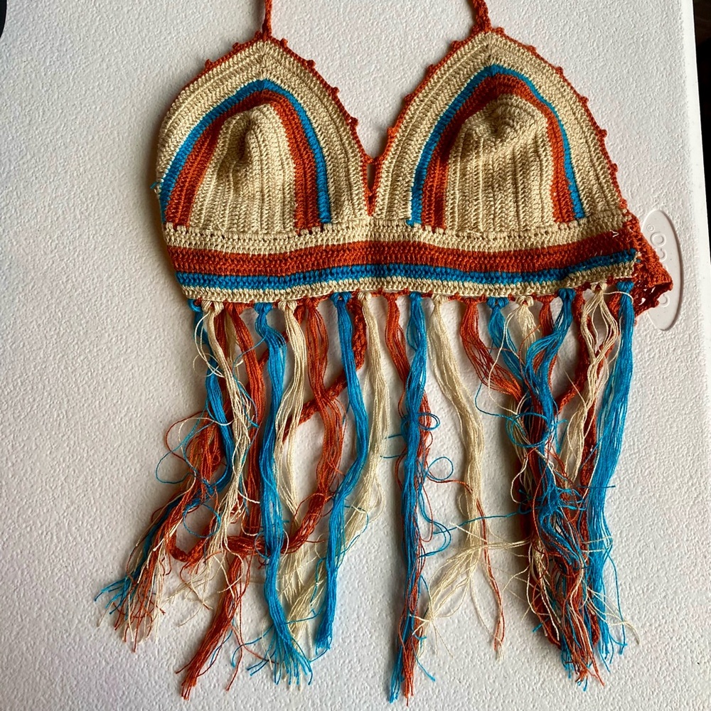 Colorful Crochet Fringe Halter Top